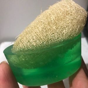 Homemade Mint soap with loofah